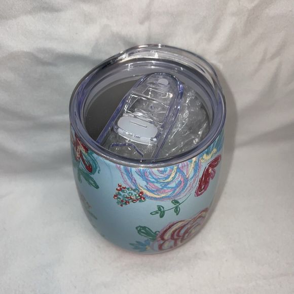NEW Matilda Jane Be Merry Wine Tumbler Blue w/Pink Floral with Lid - Picture 7 of 8